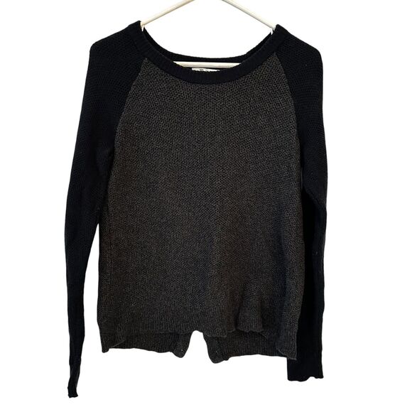 Madewell Women's Black and Grey Crew Neck Slit Back Cotton Sweater Size XS - Picture 1 of 7